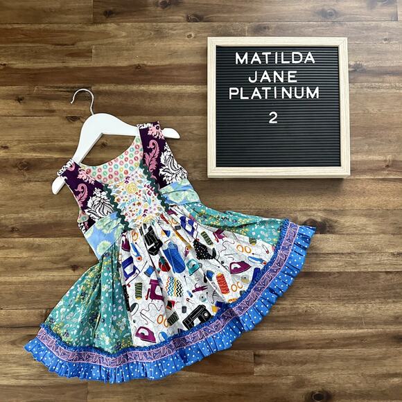 NEW Matilda Jane Platinum Sew It Seems Fancy Shasta Sleeveless Green Blue Dress - Picture 1 of 8